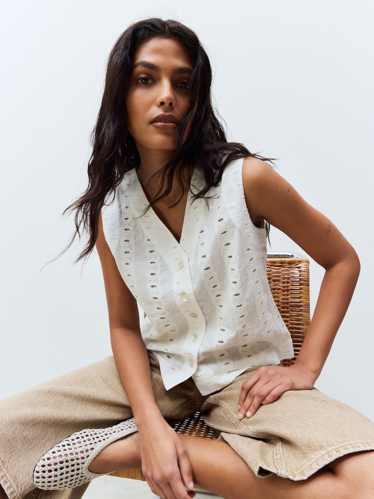 White Broderie Waistcoat - Image 1 of 7