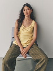Yellow/Cream Satin Lace Insert Scoop Cami Top - Image 1 of 8