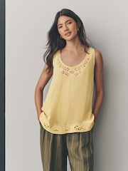 Yellow/Cream Satin Lace Insert Scoop Cami Top - Image 2 of 8