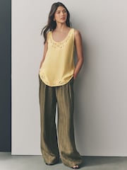 Yellow/Cream Satin Lace Insert Scoop Cami Top - Image 3 of 8
