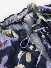 Kew Collection Navy Floral Halter Tie Neck Sleeveless Top With Linen - Image 5 of 5