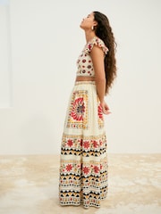 Cream Embroidered Frill Sleeve Square Neck Cami 100% Cotton Top - Image 2 of 8