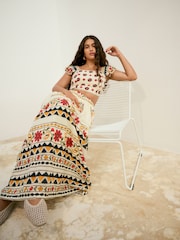 Cream Embroidered Frill Sleeve Square Neck Cami 100% Cotton Top - Image 3 of 8