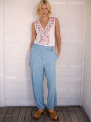 White Floral Embroidered Detail Tie Front Waistcoat - Image 2 of 8