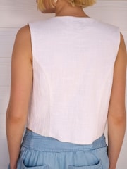 White Floral Embroidered Detail Tie Front Waistcoat - Image 4 of 8