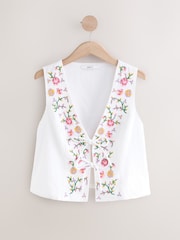 White Floral Embroidered Detail Tie Front Waistcoat - Image 6 of 8