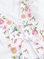 White Floral Embroidered Detail Tie Front Waistcoat - Image 7 of 8