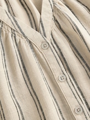 Stone and Black Stripe Button Down Ruffle Sleeve Top With Linen - Image 6 of 7
