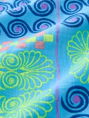Blue Abstract Print Button Down Ruffle Sleeve Top With Linen - Image 7 of 7
