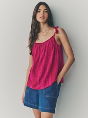 Red/Pink Print Tassel Strappy Cami With Linen - Image 1 of 6
