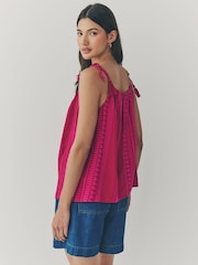 Red/Pink Print Tassel Strappy Cami With Linen - Image 2 of 6