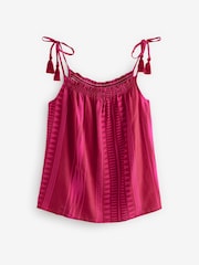 Red/Pink Print Tassel Strappy Cami With Linen - Image 4 of 6