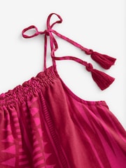 Red/Pink Print Tassel Strappy Cami With Linen - Image 5 of 6