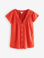 Red Button Down Ruffle Sleeve Top With Linen - Image 5 of 7
