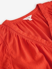 Red Button Down Ruffle Sleeve Top With Linen - Image 6 of 7