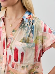 Pink Scenic Print Short Sleeve Shirt with Linen - Image 4 of 7