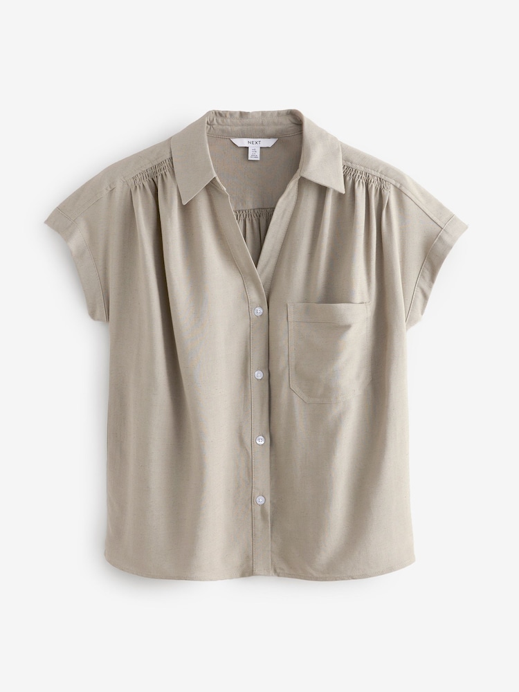 Khaki Green Short Sleeve Shirt with Linen - Image 5 of 7