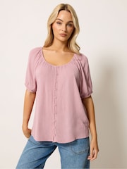 M&Co Pink Crinkle Rayon Short Sleeve Blouse - Image 1 of 6