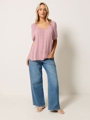 M&Co Pink Crinkle Rayon Short Sleeve Blouse - Image 2 of 6