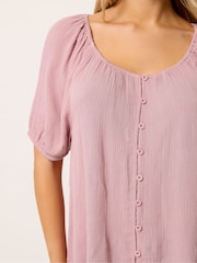 M&Co Pink Crinkle Rayon Short Sleeve Blouse - Image 4 of 6