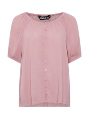 M&Co Pink Crinkle Rayon Short Sleeve Blouse - Image 5 of 6