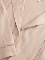Neutral Stone Linen Blend Short Sleeve Ladder Insert Shirt - Image 7 of 8