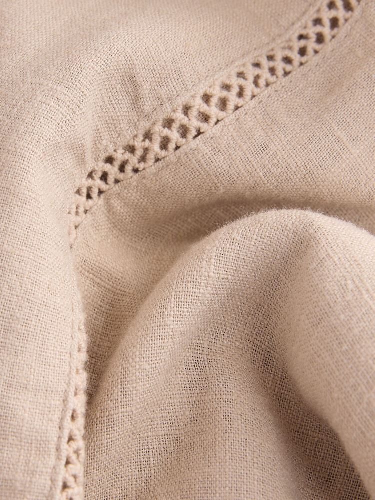 Neutral Stone Linen Blend Short Sleeve Ladder Insert Shirt - Image 8 of 8