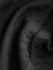 Black Linen Blend Short Sleeve Ladder Insert Shirt - Image 6 of 7
