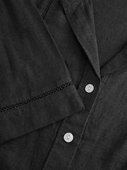 Black Linen Blend Short Sleeve Ladder Insert Shirt - Image 7 of 7