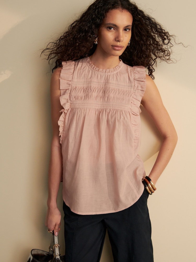 Pink Ruffle Short Sleeve Blouse - Image 1 of 8