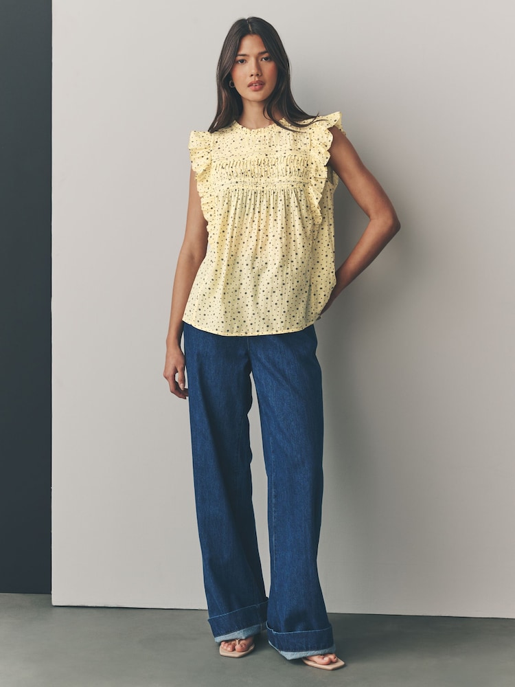 Yellow Spot Ruffle Short Sleeve Blouse - Image 2 of 8