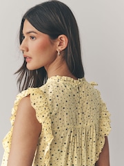 Yellow Spot Ruffle Short Sleeve Blouse - Image 4 of 8