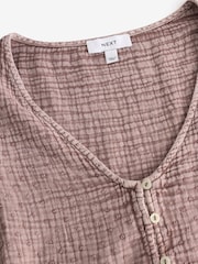 Dark Pink Puff Short Sleeve Doublecloth 100% Cotton Blouse - Image 5 of 6