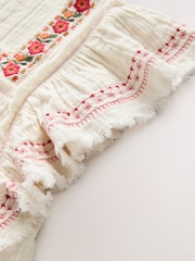 Cream Soft Short Sleeve Embroidered Square Neck Blouse - Image 7 of 8