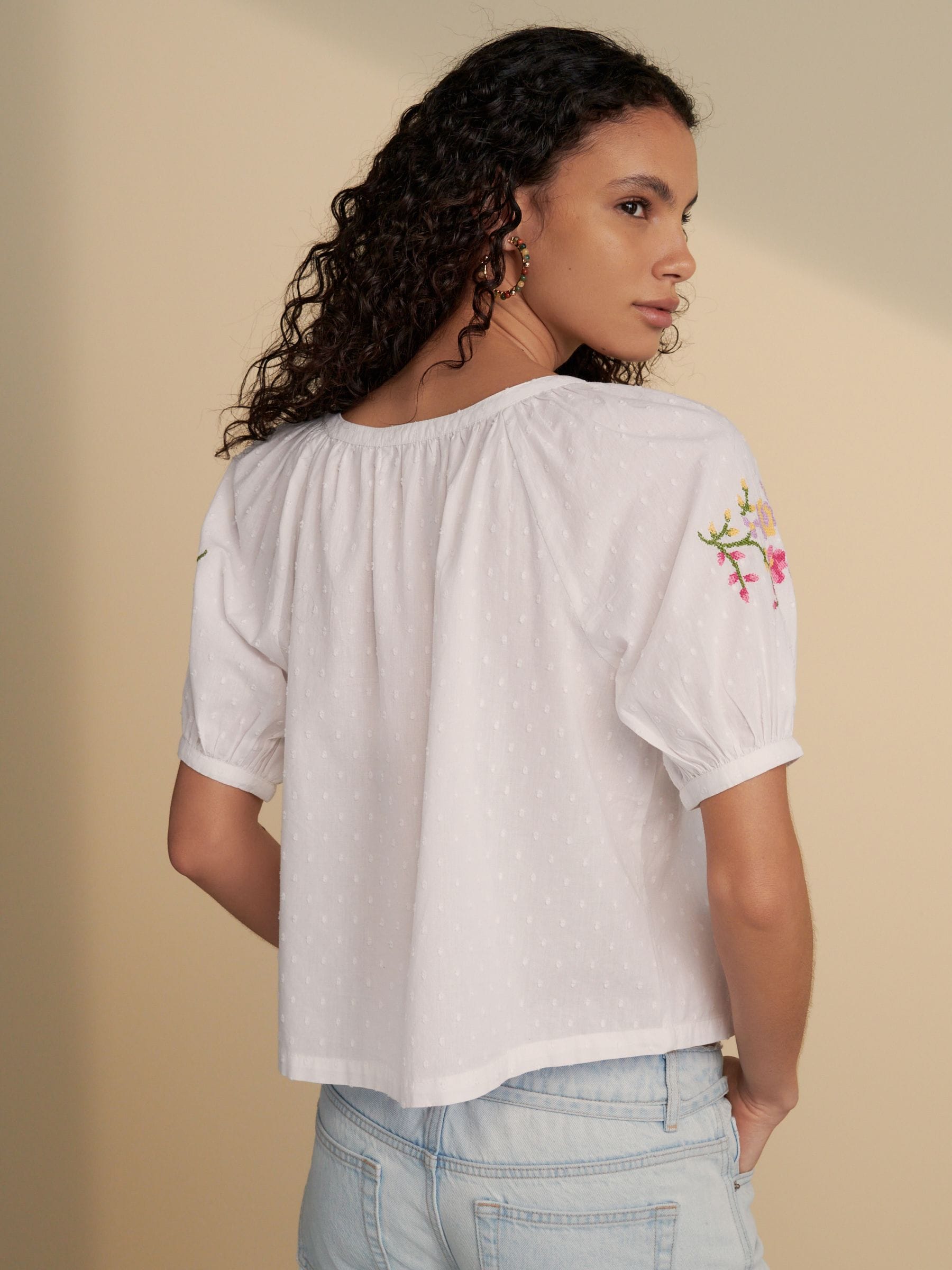 Buy White Floral Embroidered Puff Short Sleeve Top from Next USA