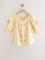 Buttermilk Yellow Floral Embroidered Puff Short Sleeve Top - Image 4 of 6