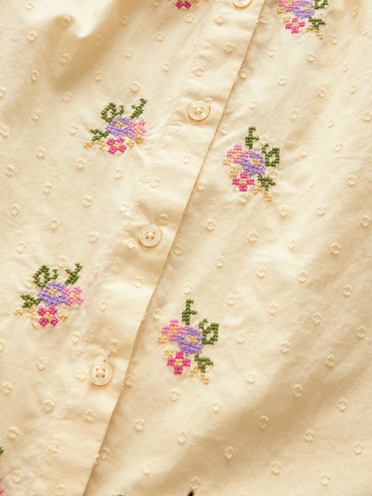 Buttermilk Yellow Floral Embroidered Puff Short Sleeve Top - Image 5 of 6