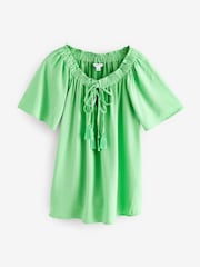 Green Short Sleeve Tie Neck Bardot Top - Image 4 of 6