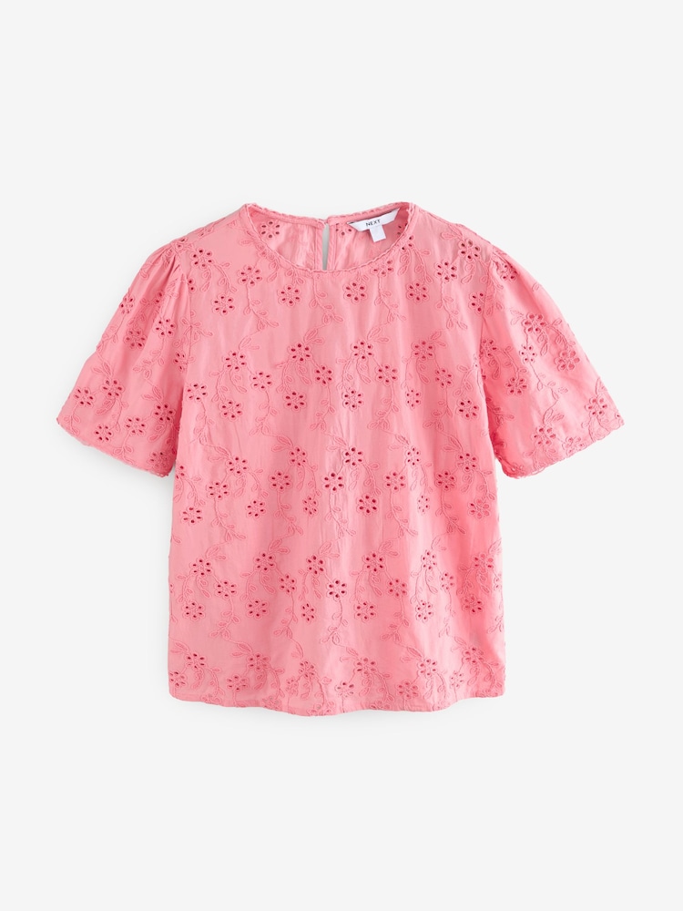 Blush Rose - Chemisier en coton texturé Fleuri Cornelli brodé Manches courtes  100% Coton - Image 5 of 7