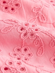 Blush Pink Textured Floral Cornelli Embroidered Short Sleeve 100% Cotton Blouse - Image 7 of 7