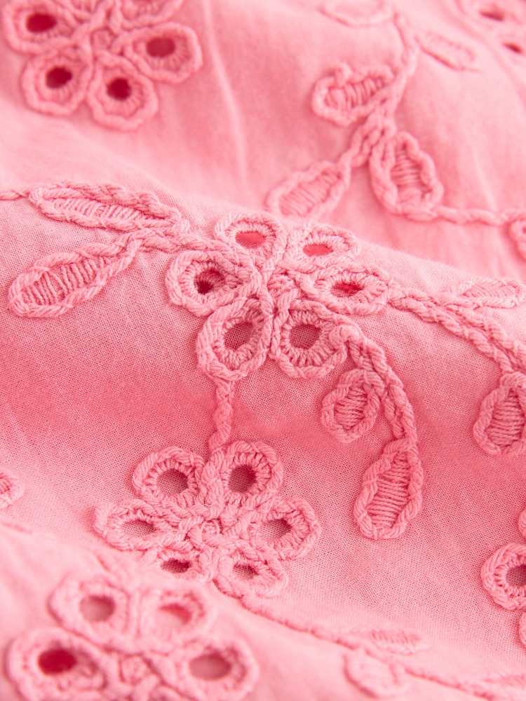 Blush Pink Textured Floral Cornelli Embroidered Short Sleeve 100% Cotton Blouse - Image 7 of 7