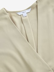 Khaki Green Relaxed Fit Short Sleeve Overhead V-Neck Blouse - Image 5 of 6