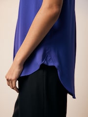 Cobalt Blue Relaxed Fit Short Sleeve Overhead V-Neck Blouse - Image 4 of 7
