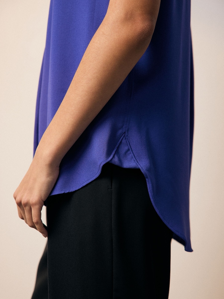 Bleu cobalt - Relaxed Fit Manches courtes Overhead Col en V Chemisiers - Image 4 of 7
