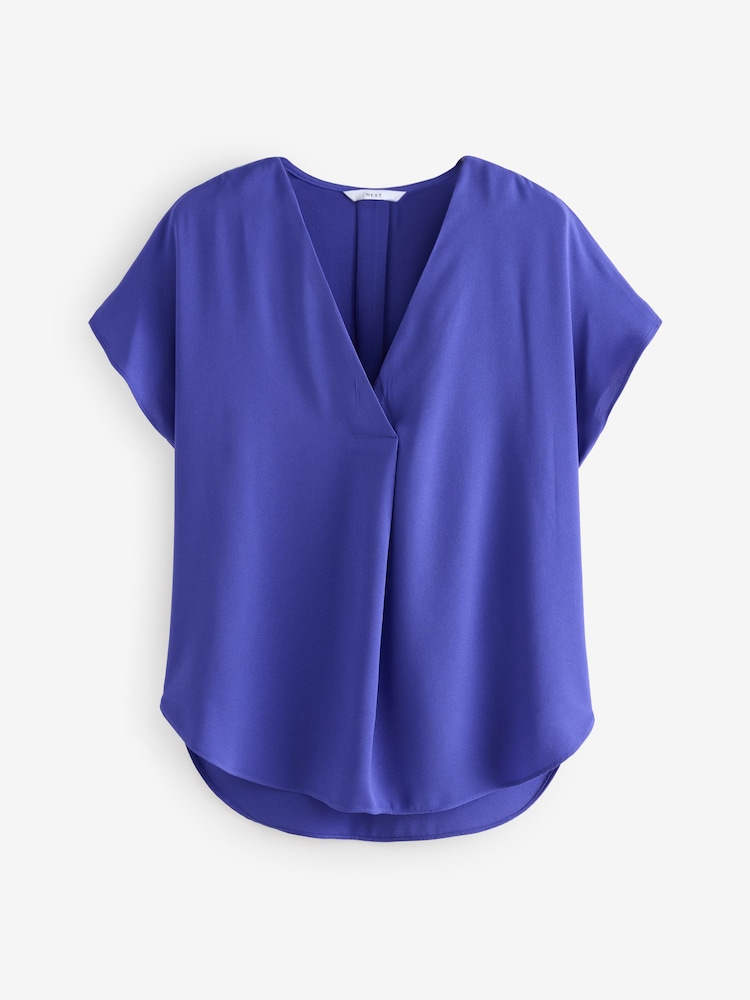 Bleu cobalt - Relaxed Fit Manches courtes Overhead Col en V Chemisiers - Image 5 of 7