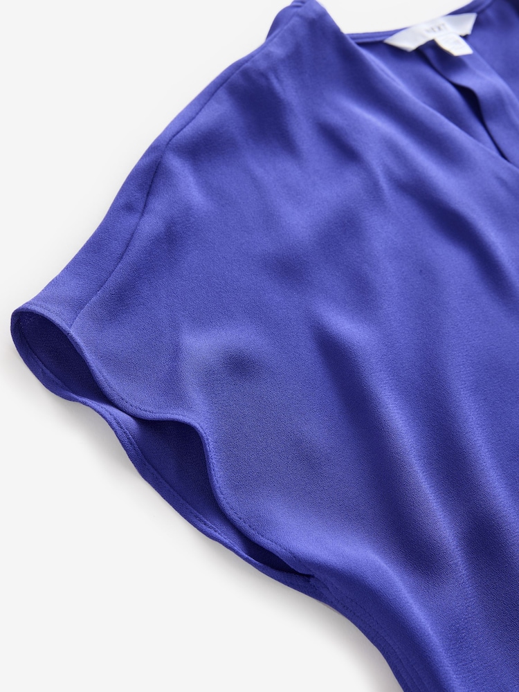 Bleu cobalt - Relaxed Fit Manches courtes Overhead Col en V Chemisiers - Image 6 of 7