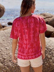 Rouge imprimé homard - T-shirt coupe droite texturé - Image 3 de 7