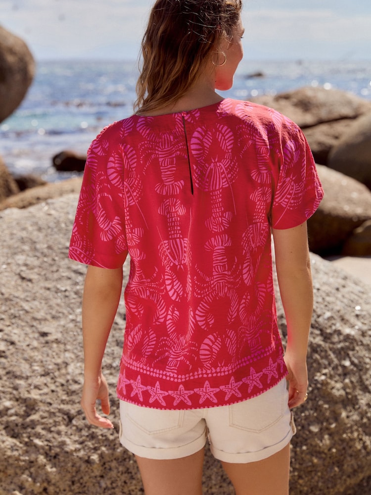 Rouge imprimé homard - T-shirt coupe droite texturé - Image 3 of 7