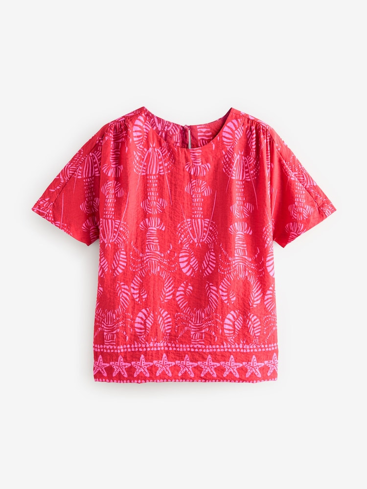 Rouge imprimé homard - T-shirt coupe droite texturé - Image 5 of 7