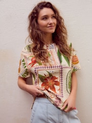 Carte postale Écru Fruit Imprimé - T-shirt coupe droite texturé - Image 1 de 8
